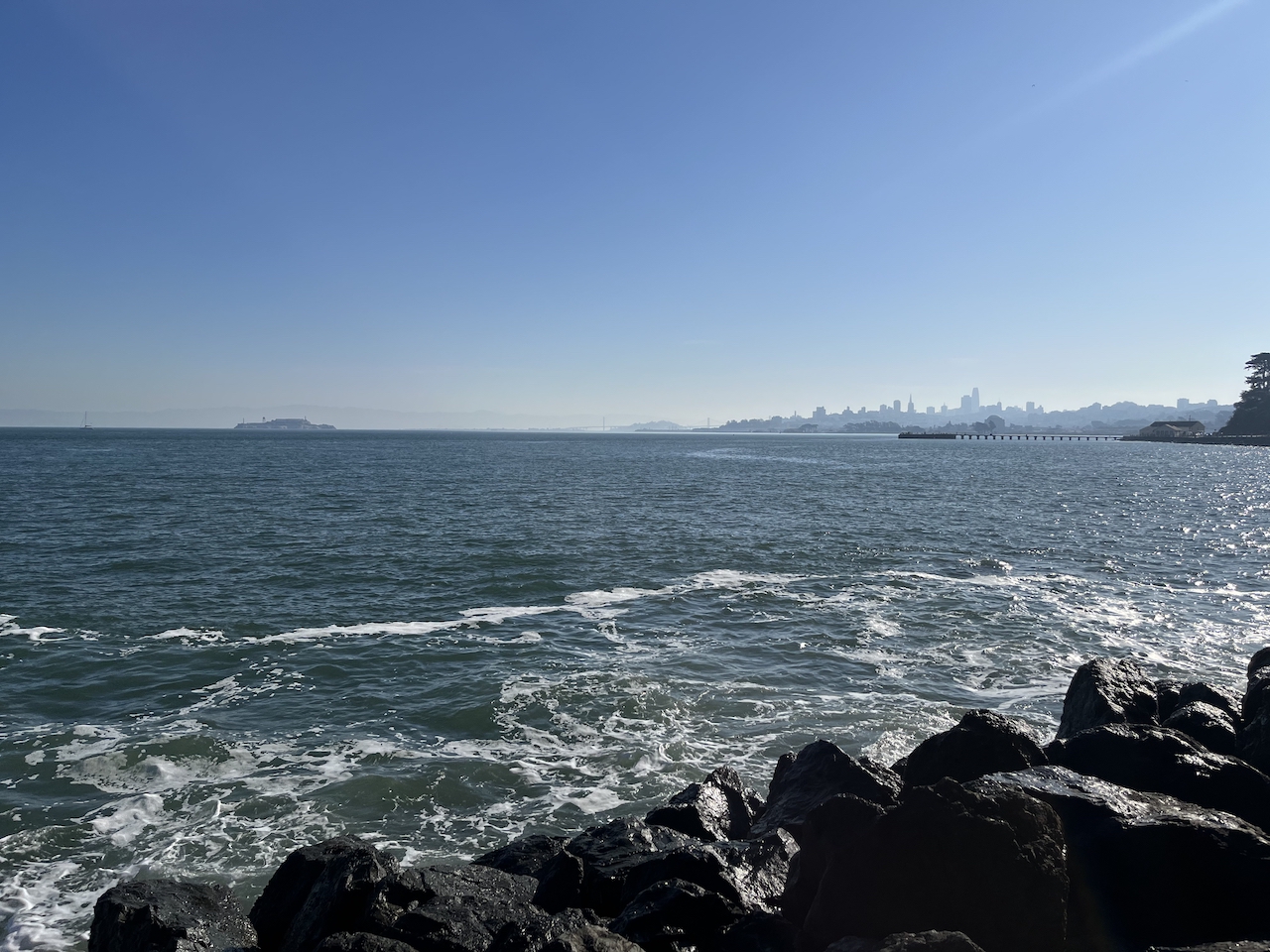 Looking back at Alcatraz and the San Francisco skyline from Fort Point. I had the heart attack less than an hour later. I don't remember taking this picture.